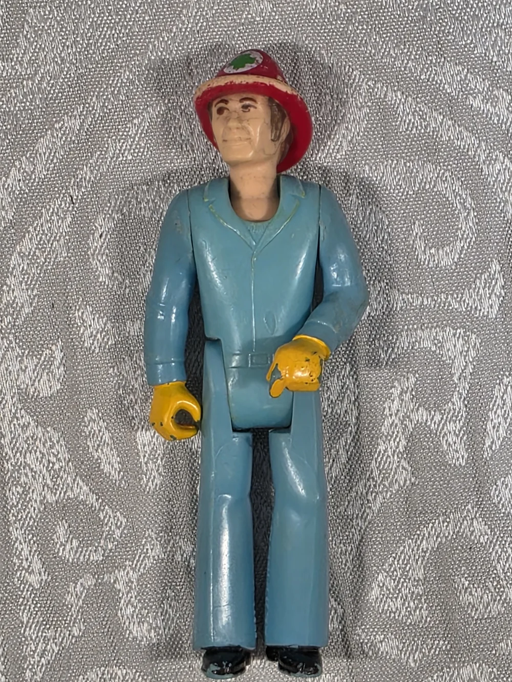 Vintage Kids Toy Firefighter Action Figure - Blue with Red Helmet